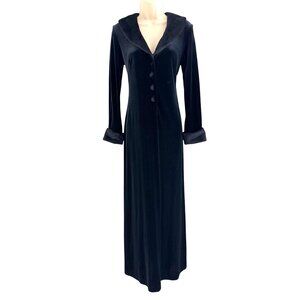 Black Velvet Velour Faux Fur Longline Duster M Witchy‎ Whimsigoth Grunge Coat